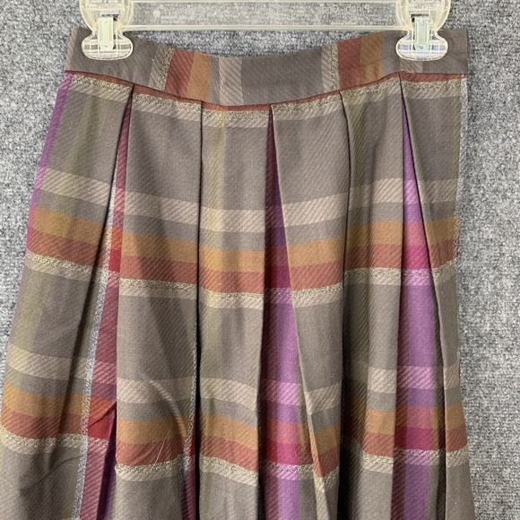 l. magnin Vintage Pleated Wool Plaid Skirt Sz 8 Satin Lined Pockets Side Zip - Picture 2 of 16
